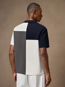 AKNOTIC Men's Knitted Patchwork "Old Money" Textured Slim Fit Short Sleeve Casual Polo Shirt, Suitable For Daily Wear, Commute, Spring/Summer, Vacation, Party, Wedding, Couple, Boyfriend Gift, Beachwear - Multicolor - View 4