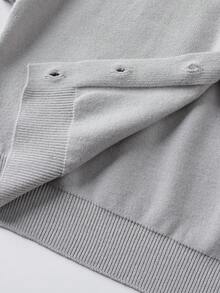 青少年女孩开衫优雅百搭新款秋冬针织长袖基本款休闲宽松柔软外套毛衣 - 灰色 - 查看 8