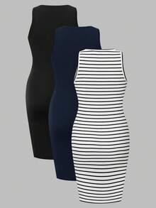 Modmama 孕妇装圆领休闲无袖连衣裙 - 藏蓝色 - 查看 2