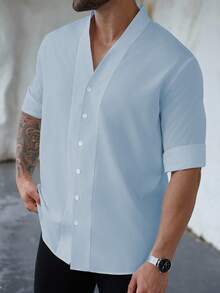 Manfinity Homme Męska koszula casualowa w jednolitym kolorze, w dużym rozmiarze, na jesień