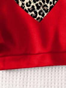 SHEIN Tween Girl Casual Leopard Heart Print Round Neck Sweatshirt - Red - View 6