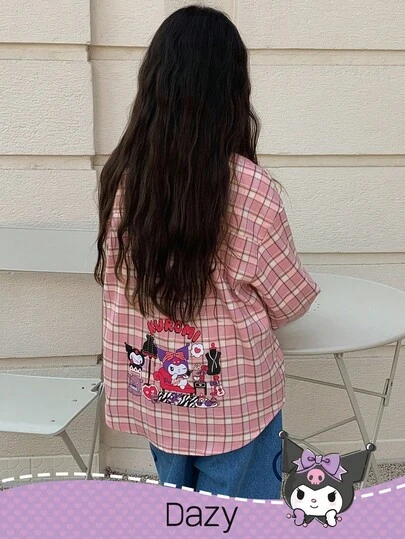 DAZY HELLO KITTY AND FRIENDS | SHEIN 秋季少女梭织格子长袖衬衫