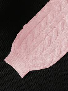 SHEIN Genkimix Kids Tween Girl 1 Piece Round Neck Minimalist Cable Knit Cropped Top For School & Casual Wear, Spring/Fall Cute Sweater - Pink - View 4