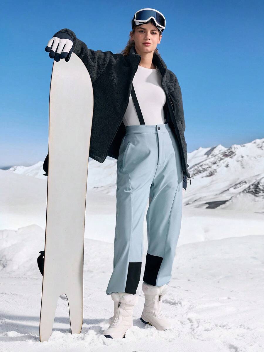 In My Nature Pantalones de esquí para mujer, pantalones rectos con botones y tirantes