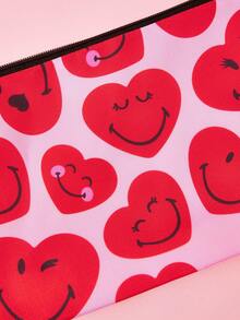 SmileyWorld® | SHEIN 1件裝卡通圖案印花輕量化化妝包，適合收納化妝品、文具、日常用品、數位產品，非常適合通勤、上學、旅行，適合男士、女士、學生，愛心款 - 紅色 - 查看 5