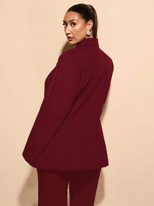 SHEIN BAE Women's Plus Size Elegant Black Slim Fit Long Sleeve Suit Jacket, Perfect For Going Out/Winter - Maroon - View 2
