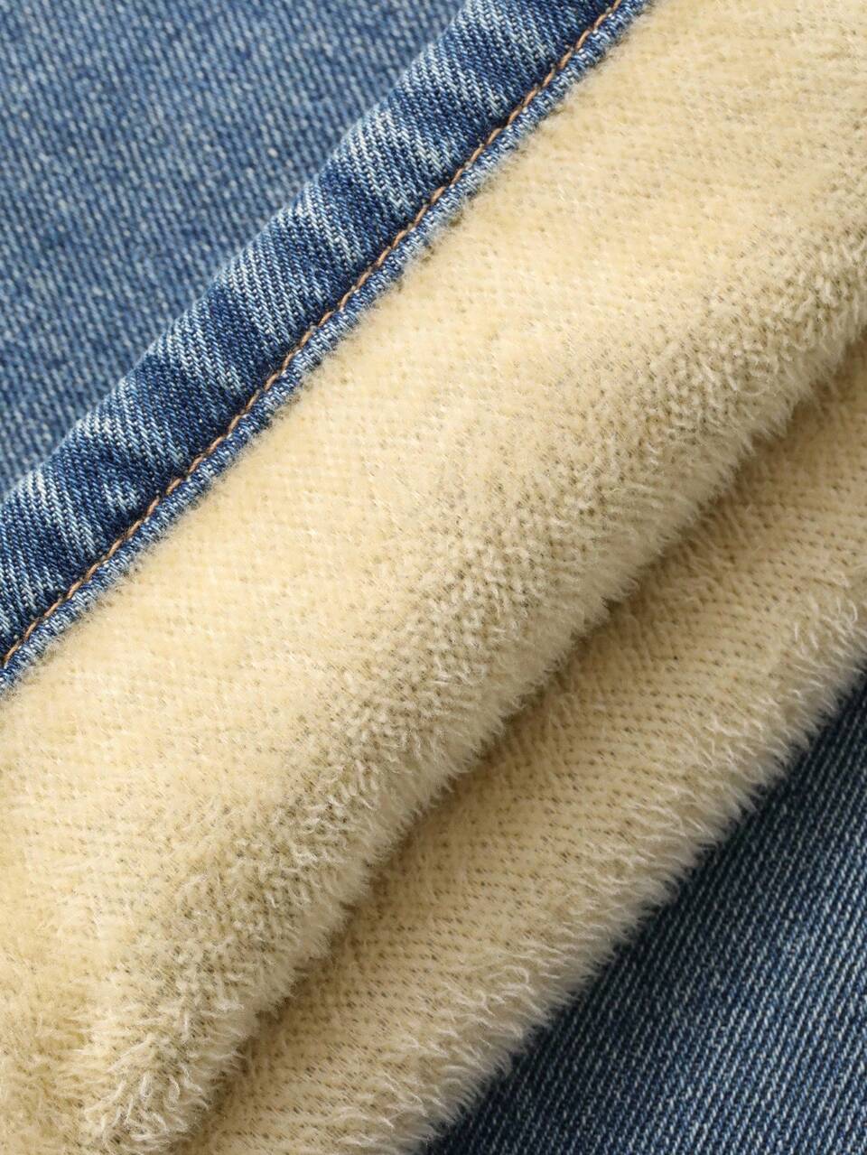 Women's Soft Thermal Lined Straight Leg Jeans, Blue Washed Straight Fit Denim Pants Thermal Lined,Winter