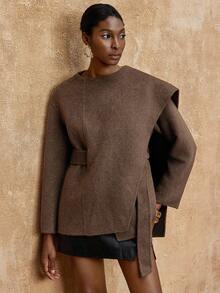 Lumalex VITNOS 奢华秋冬女士不对称设计时尚双面大衣,配腰带,冬季休闲优雅,秋季时尚百搭,适合周末度假、晚宴、秋冬工作场合,今冬必备,御寒大衣,新年、生日礼物,冬季奢华外套,适合约会、外出、夜生活、婚礼、假日、生日、工作和通勤等各种场合。 - 咖啡棕 - 查看 10