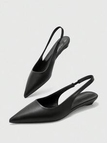 CUCCOO BIZCHIC 女士尖头低跟平底一脚蹬鞋，百搭休闲通勤风格，黑色