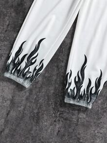 SHEIN 2pcs/Set Fashion White Printed Hoodie Sweatshirt & White Stylish Pants For Teenage Boys, Soft & Comfortable Fabric, Suitable For Autumn, Outdoor, Travel, Dancing, Photography, Back To School 2025 Bestseller Outfit