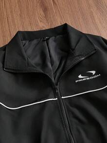 Manfinity Unisex Men's Contrast Trim Long Sleeve Woven Jacket, Fall, Winter - Black - View 3