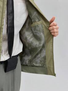 OFFICEAU MADHERO Men Bomber Jacket Lightweight Slim Fit Softshell Windbreaker, Old Money - Olive Green - View 8