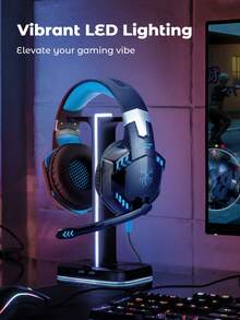 Teckwe Tai nghe chơi game, tai nghe có dây, tai nghe thể thao điện tử có đèn LED, âm thanh nổi kèm micro, tai nghe chống ồn chụp tai dành cho PC/Laptop - Đen xanh - Xem 4
