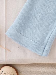 SHEIN Vintaside Kids Baby Girls 2pcs Sweater Co-Ord Set - Knitted Long Sleeve Pullover Sweater With Rabbit Jacquard Pattern & Bow Accent + Wide Leg Knit Pants, Fashionable & Cute Outfit For Autumn/Winter, Suitable For Casual, Home, Travel, School Baby Set Autumn Winter Season Baby Knitted Set Baby Girl Warm Sets Baby Two Piece Set Knit Two Piece Toddler - Blue - View 4