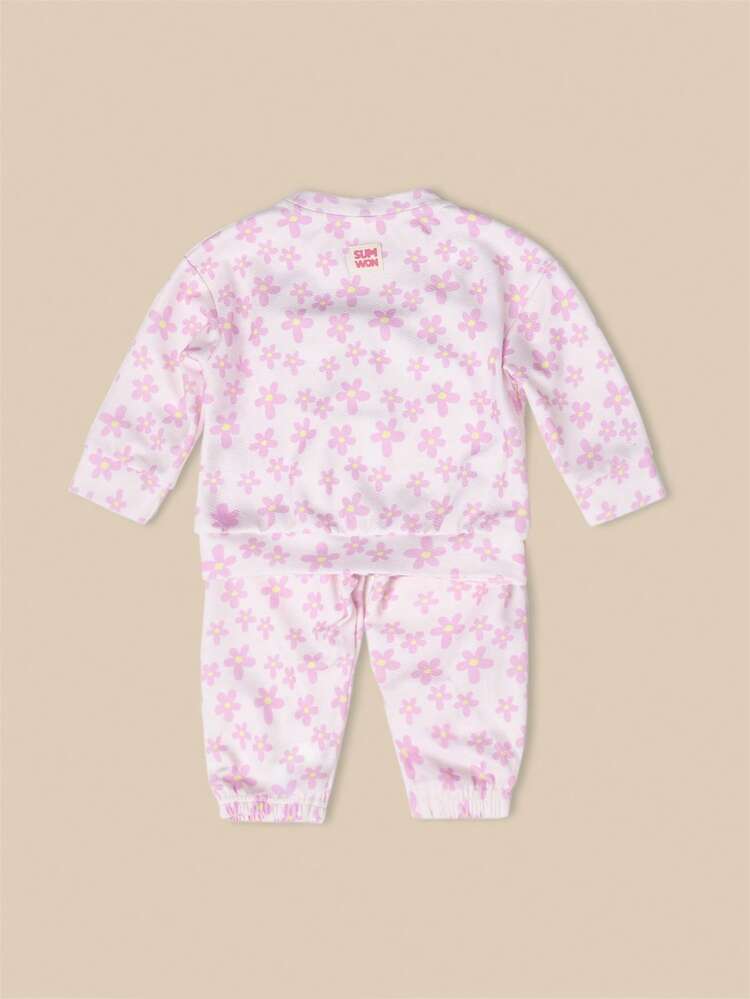 Floral Print Sweatshirt And Jogger Set With Elastic Cuffs