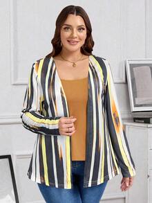EMERY ROSE Plus Size Women's Spring/Summer 2 In 1 Striped Print Fall T-Shirt - Multicolor - View 1