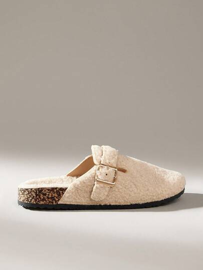 Solecia CUCCOO Women Casual Versatile Plush Round Toe Fluffy Flat Slippers For Christmas