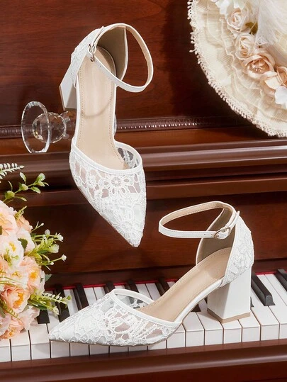 CUCCOO HITCHD Women's Elegant Solid Color Lace High Heel Pumps For Christmas Elegant Shoes