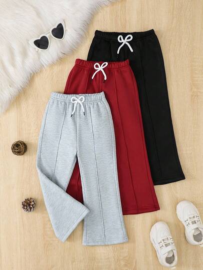 SHEIN Vintaside Kids 少女抽绳腰部宽松运动裤套装，秋冬