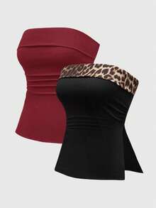 ROMWE Grunge Punk Sexy Multi-Piece Black & White Solid Color Crop Top For Women - Multicolor - View 1