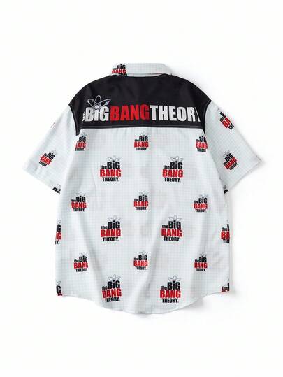 THE BIG BANG THEORY X SHEIN Men's Casual Short Sleeve Shirt With Letter And Plaid Print, Summer