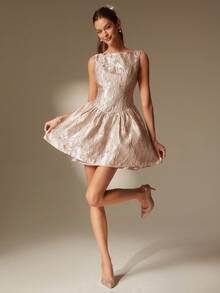 Enchnt 这款浪漫的粉金花卉提花无袖公主风迷你连衣裙，是秋冬季节的完美之选。它时尚优雅，适合派对、约会、节日、毕业典礼、办公室郊游、万圣节、圣诞节等各种场合。它是女士秋季连衣裙、秋季套装、秋季套装、嘉年华、新年庆祝活动和其他节日的理想之选。 - 粉色 - 查看 3