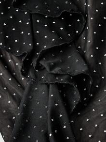 SHEIN MOD 黑色网纱亮面喇叭裤，带荷叶边——复古、约会、派对、Y2K、节日及生日装、万圣节性感服装、怀旧、冬季、圣诞节、新年、感恩节 - 黑色 - 查看 3