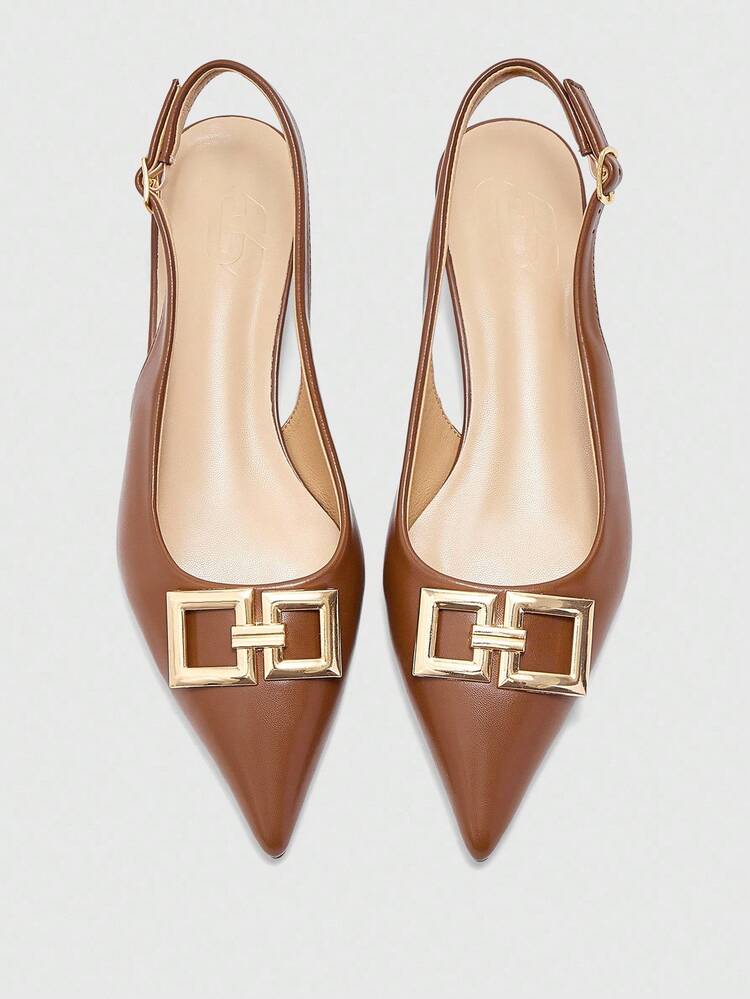 CUCCOO BIZCHIC Zapatos planos de mujer con hebilla cuadrada, puntera puntiaguda, tacón bajo, tacón estrafalario, estilo versátil y cómodo para ir al trabajo. Zapatos de mujer marrones de estilo informal con cierre de slip-on.