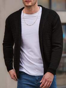 SHEIN Cottnline Men Classic Business Style Turn-Down Collar Sweater Black Cardigan - Black - View 6