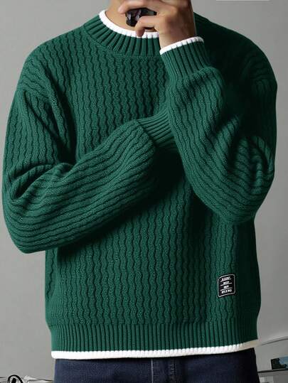 SHEIN Suéter de punto jacquard con textura y bloques de color para niños preadolescentes, adecuado para invierno, viajes y escuela