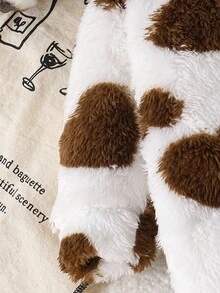 女婴咖啡棕色心形羊毛长袖连脚连体睡衣套装 - 咖啡棕 - 查看 5