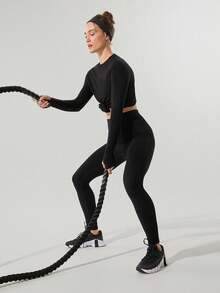 GLOWMODE Seamless Wool Soft Warm Fitted Performance Breathable Shaping Tee Daily Casual - Black - View 8