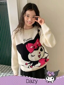 HELLO KITTY AND FRIENDS | SHEIN DAZY 秋冬款少女可爱卡通图案圆领毛衣 - 米色 - 查看 3