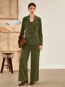 Florisole Women's Elegant Casual/Office Corduroy Long Sleeve Suit Set