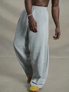 PAVTROS 男士纯色抽绳腰口袋休闲宽松运动裤，宽松灰色运动裤，适合返校季穿着