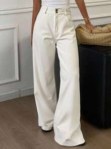 Livesso 女式宽松休闲白色牛仔裤，秋季 - 白色 - 查看 4