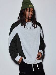 MODCRASH Men's Casual Patchwork Sweatshirt, New Autumn Collection Spring To Summer - Light Grey - View 7