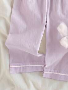 Baby Girls' Cotton Comfortable Long Sleeve Cardigan Top With Heart Embroidery Pocket And Pants Homewear Set, Cute And Stylish, Spring/Autumn Fall Winter - Purple - View 7