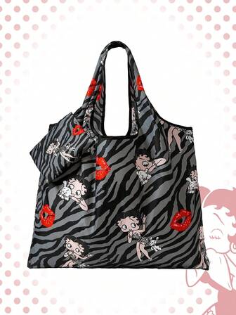 Betty Boop | ROMWE Large Capacity Foldable Tote Bag With Coin Pouch, Portable Shopping Bag