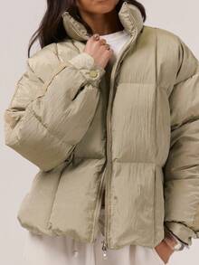 MUSERA Padded High Neck Full Zip Puffer Jacket Night Out Winter Outerwear - Army Green - View 2