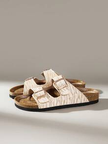 Solecia 女士时尚平底凉鞋，夏季沙滩度假户外拖鞋 - 香檳色 - 查看 2