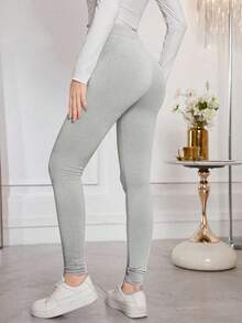 Modelyn Casual Simple Letter Printed Drawstring Waist Leggings Fall Cloth For Women - Grey - View 2
