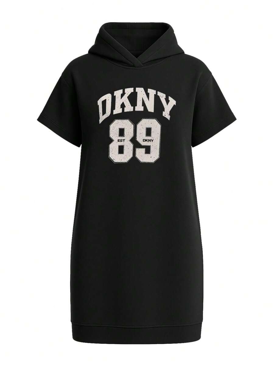 DKNY Women's Sleeve Hoodie Dress Black - Marfim Negro - Ver 1