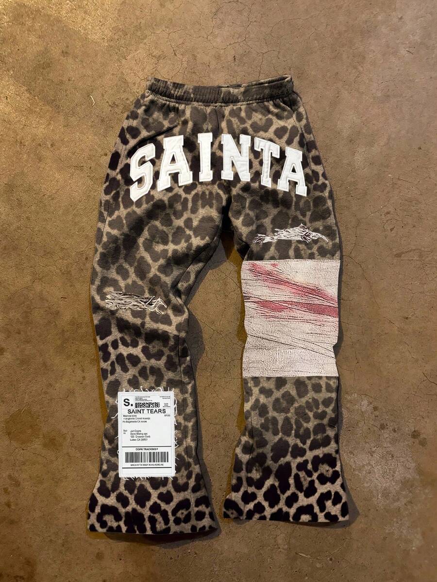 Glimmora 女式街头时尚豹纹字母刺绣喇叭裤