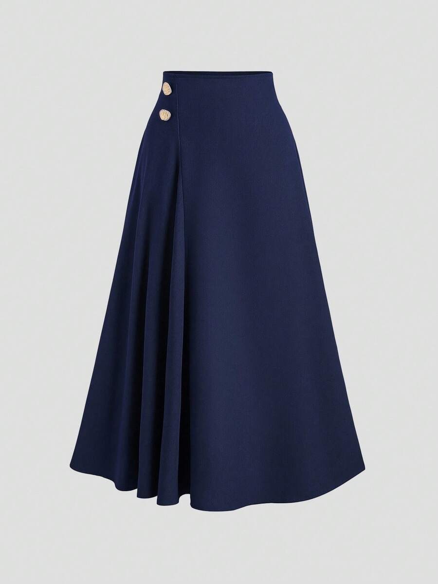 Sweetra 女士优雅通勤风 A 字裙，垂坠设计，修身效果，适合春秋季节 - 藏蓝色 - 查看 1