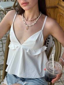 INAWLY Women's Simple Solid Color Daily Tank Top - White - View 3