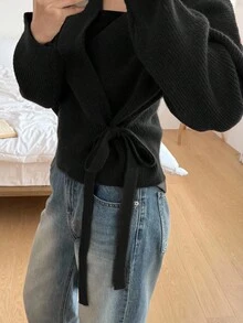 DAZY 女士时尚系带针织开衫