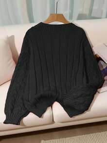 Franclia New Loose, Soft, Sweet Pink Oversized V-Neck Thick Cable Knit Pullover Sweater For Women, & Versatile For Autumn/Winter - Black - View 2