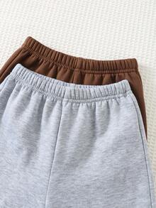 Cozy Pixies 4pcs/Set Young Boy Letter & Bear Pattern Knit Soft Fleece Crew Neck Long Sleeve Sweatshirt And Elastic Waist Pants Fall Winter