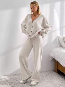 EURMUSE 落肩开衫 & 前系带针织裤